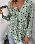 Polka Dot Pleated V-Neck Blouse