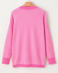 Alana Striped Scallop V Neck Loose Sweater