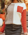 Colorblock Patch Pocket Drop Shoulder Sweater