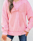 Solid Bow Patchwork Mineral Wash Sweatshirt