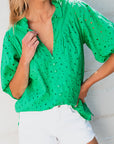 Eyelet Embroidered Puff Sleeve Blouse