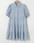 Arya Shirt Collar Button Up Puff Sleeve Tiered Dress