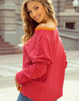 Camila Striped Side Buttons Drop Shoulder Top