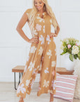 Laura Sleeveless Button up Wide Leg Loose Jumpsuit
