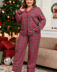 Plus Size Christmas Plaid Shirt and Pants Lounge Set