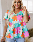 Rayne Floral V Neck Peplum Blouse