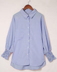 Stripe Smocked Cuff Buttoned Shirt