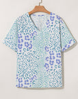 Marleigh Leopard Print V Neck Short Sleeve Blouse