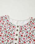 Floral Gauze Patchwork 3/4 Sleeve Blouse