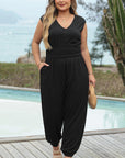 Novalee Plus Smocked High Waist Sleeveless V Neck Jumpsuit