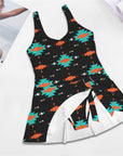 Turquoise Orange Aztec Skirted Swimsuit