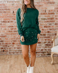 Pearl Embellished Pullover and Mini Skirt Set