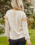 Leopard Ruffle Ribbed Trim Round Neck Sweatshirt