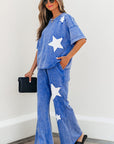 Arabella Acid Wash Star Patched Rolled Trim Pants Set