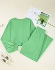 Solid Puff Sleeve Top and Drawstring Pants Set