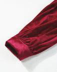 Olivia Velvet Buttoned Puff Sleeve V Neck Split Midi Dress