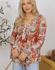 Celeste Floral V Neck Knot Bell Sleeve Blouse