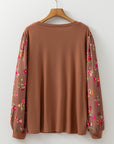Plus Size Floral Patchwork Sleeve Crewneck Top