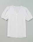Elowyn Lace Puff Sleeve Button Up Top