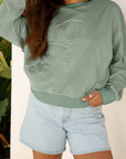 Floral Patch Raw Edge Drop Shoulder Top