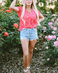 Charley Leopard V Neck Short Sleeve Blouse