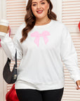 Beige Big Bow Accent Plus Size Drop Shoulder Sweatshirt