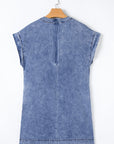Jacqueline Tie V Neck Denim Shift Dress