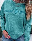 SAVED BY GRACE Embroidered Mineral Wash Sweatshirt