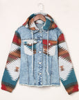 Aztec Denim Frayed Hem Jacket
