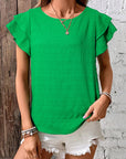 Textured Ruffle Sleeve Top