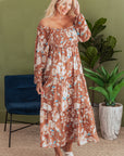 Willow Floral Shirred Square Neck High Waist Maxi Dress