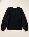 Solid Ribbed Button V-Neck Top