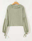 Natalia Bow Tie Front Ruffle Trim Long Sleeve Gauze Blouse
