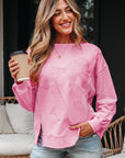 Brianna Lace Bow Embroidered Exposed Seam Sweatshirt