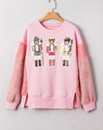 Nutcracker Sequin Colorblock Textured Christmas Sweatshirt