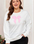 Beige Big Bow Accent Plus Size Drop Shoulder Sweatshirt