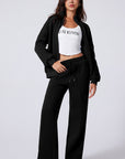 Solid Zip-Up Jacket and Drawstring Pants Set