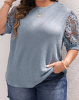 Ivey Plus Size Textured Knit Lace Sleeve Top