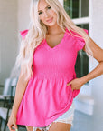 Aleah Smocked Ruffle Flutter Sleeve Peplum Blouse