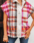 Plaid Sherpa Buttoned Jacket Vest