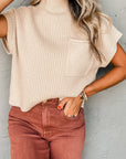 Ribbed Knit Short Sleeve Sweater