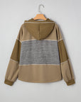 Waffle Knit Patchwork Buttoned Hooded Sweatshirt