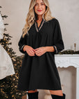 Contrast Trim V-Neck 3/4 Sleeve Mini Dress