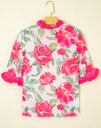 Floral Contrast Frilled V-Neck Blouse