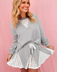 Lace Patchwork Pullover and Drawstring Skort Set