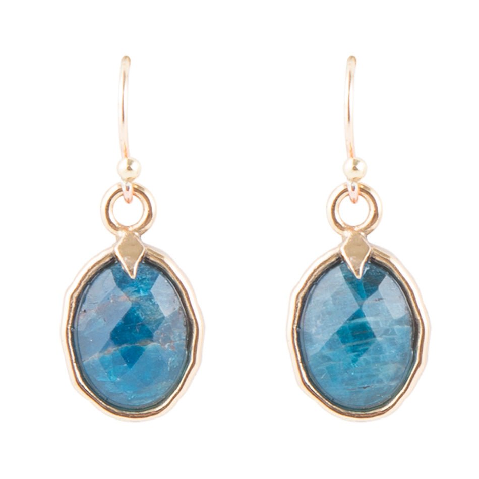 Faceted Blue Apatite Golden Drop Earrings