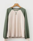 Colorblock Waffle Knit Raglan Sleeve Top