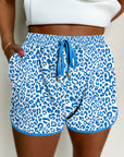 Leopard Contrast Trim Drawstring Shorts