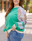 Sky Blue Plus Size Plaid Floral Patchwork Raglan Sleeve Sweatshirt