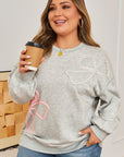 Plus Size Bow Embroidered Drop Shoulder Sweatshirt
